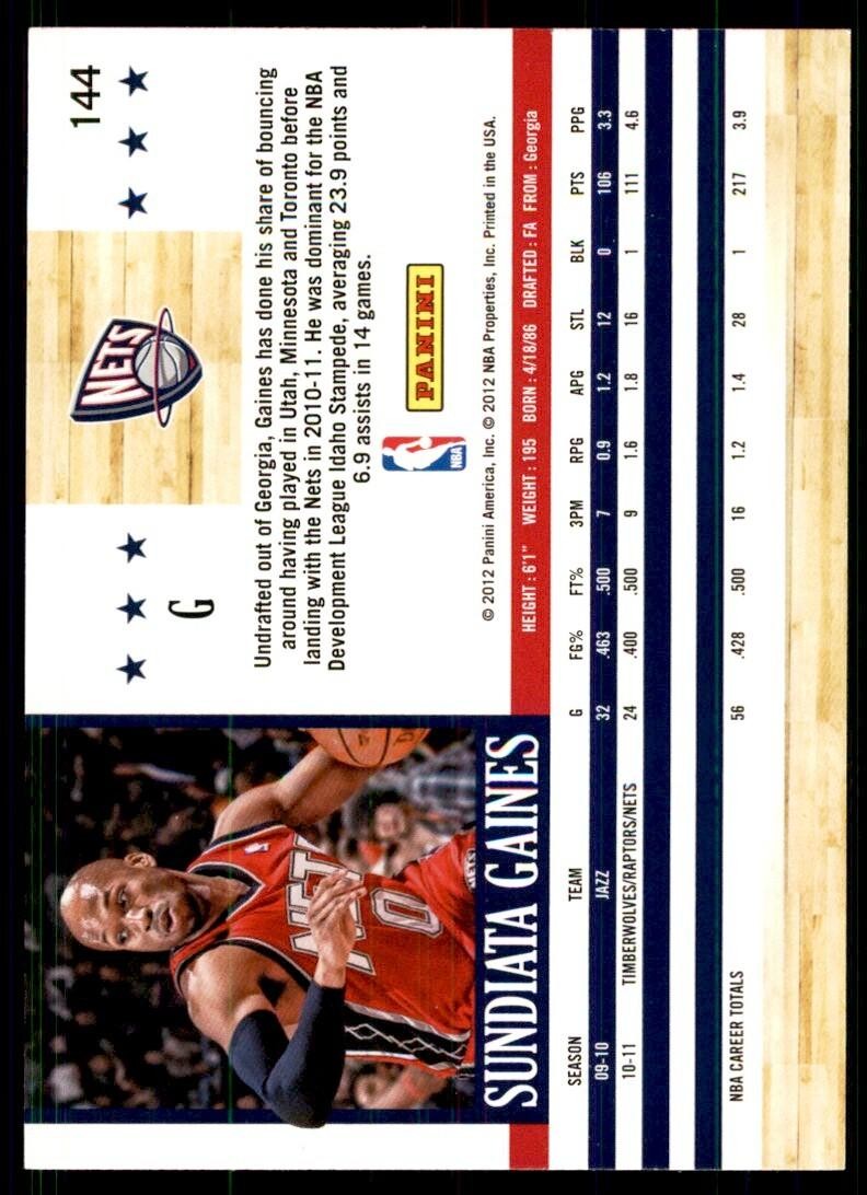 2011-12 NBA Hoops: Sundiata Gaines New Jersey Nets #144