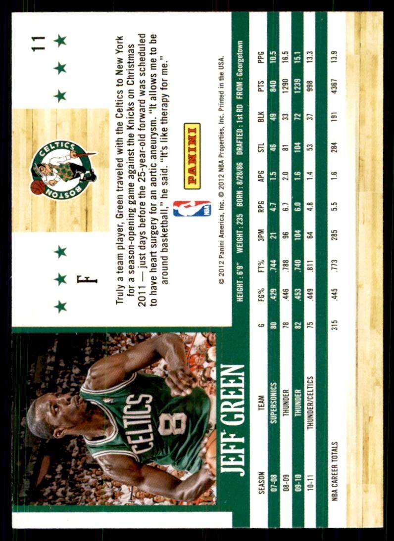 2011-12 NBA Hoops} Jeff Green  Boston Celtics #11