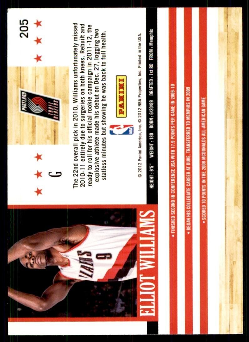 2011-12 NBA Hoops} Elliot Williams 100 Portland Trail Blazers #205