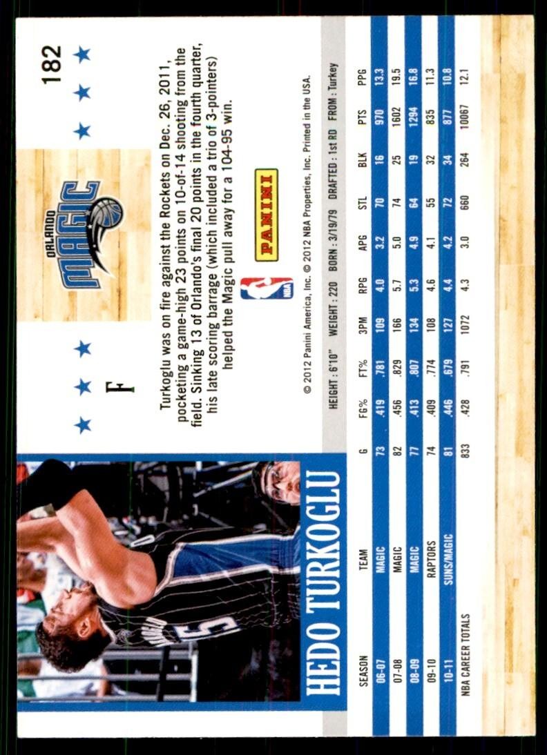2011-12 NBA Hoops} Hedo Turkoglu Orlando Magic #182
