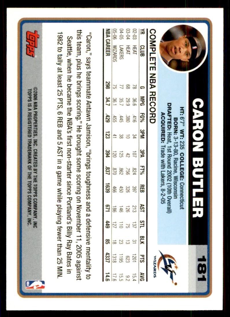 2006-07 Topps. Caron Butler 100 Washington Wizards #181