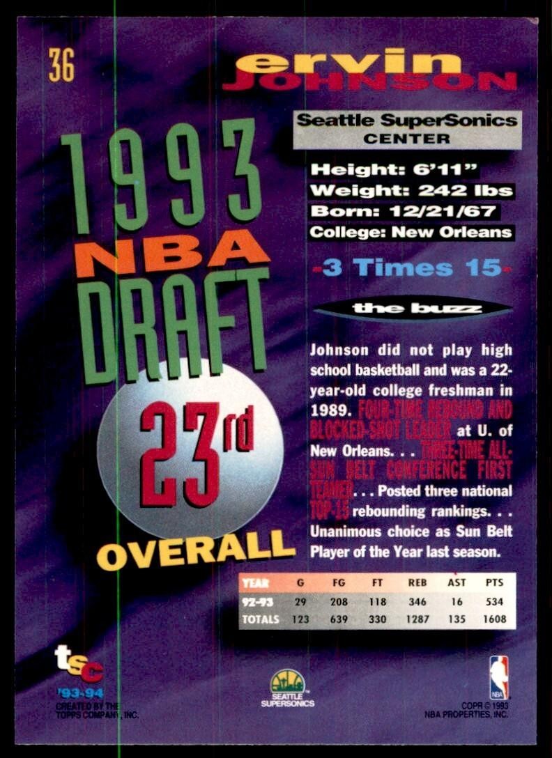 1993-94 Stadium Club Ervin Johnson A Basketball Cards #36