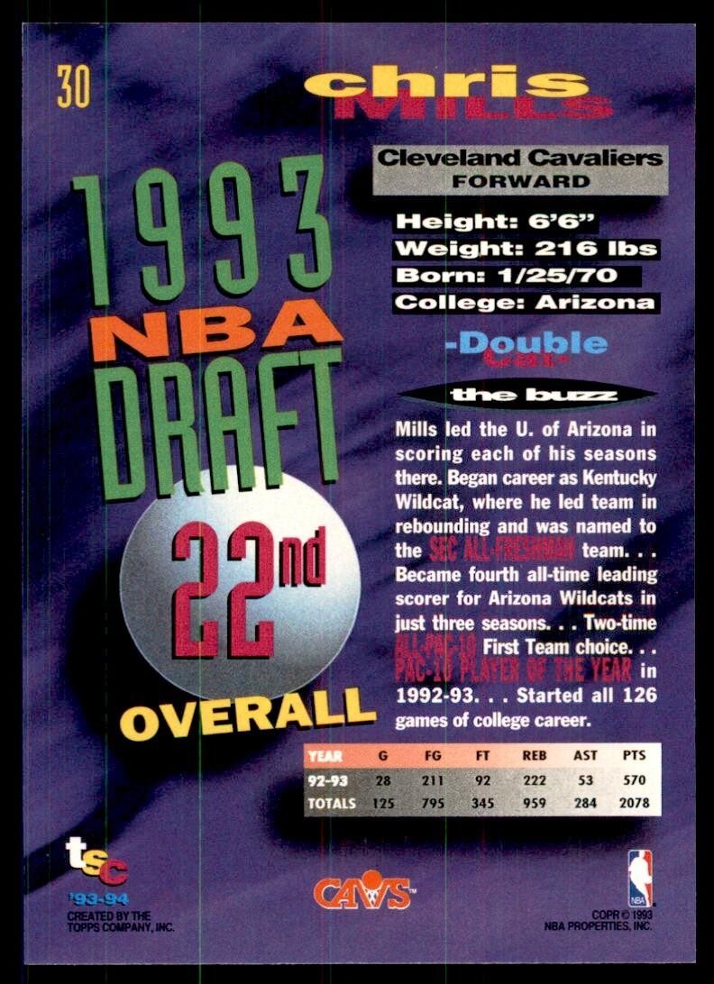 1993-94 Stadium Club Chris Mills A Basketball Cards #30