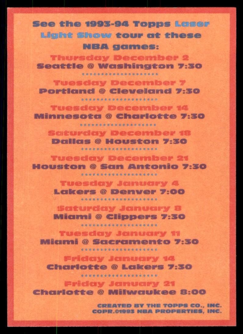 1993-94 Stadium Club Info Card D Basketball Cards