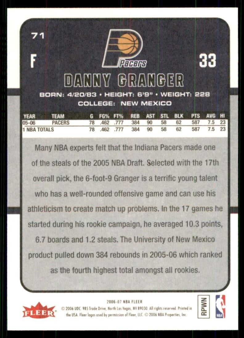 2006-07 Fleer Danny Granger Indiana Pacers #71
