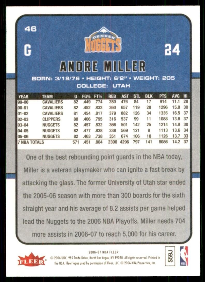 2006-07 Fleer Andre Miller 101 Denver Nuggets #46
