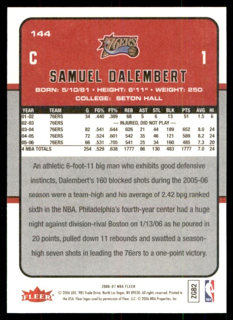 2006-07 Fleer. Samuel Dalembert 100 Philadelphia 76ers #144