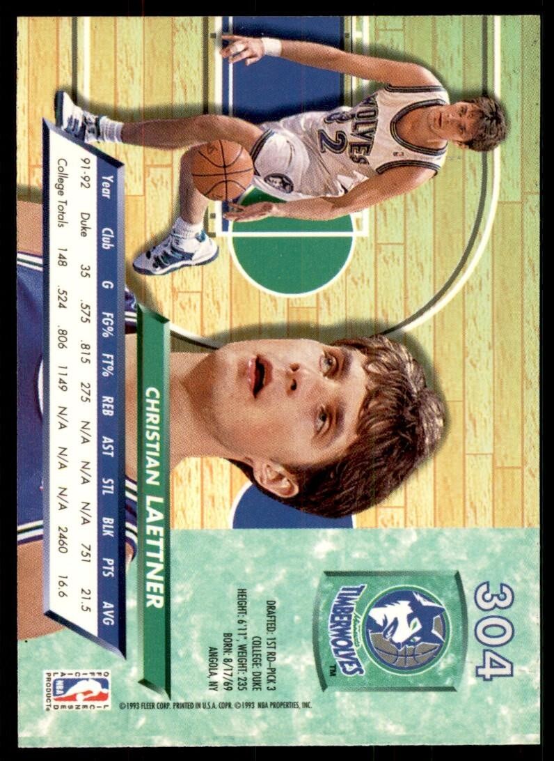 1992-93 Fleer Ultra Christian Laettner Basketball Cards #304