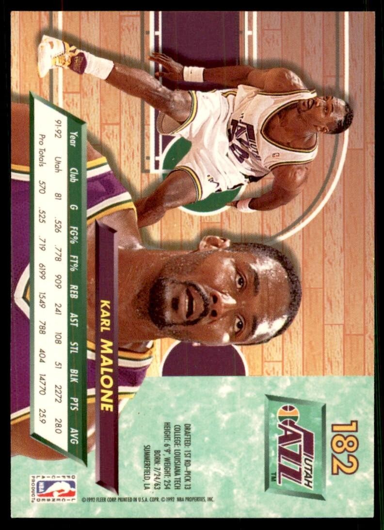 1992-93 Fleer Ultra Karl Malone Basketball Cards #182