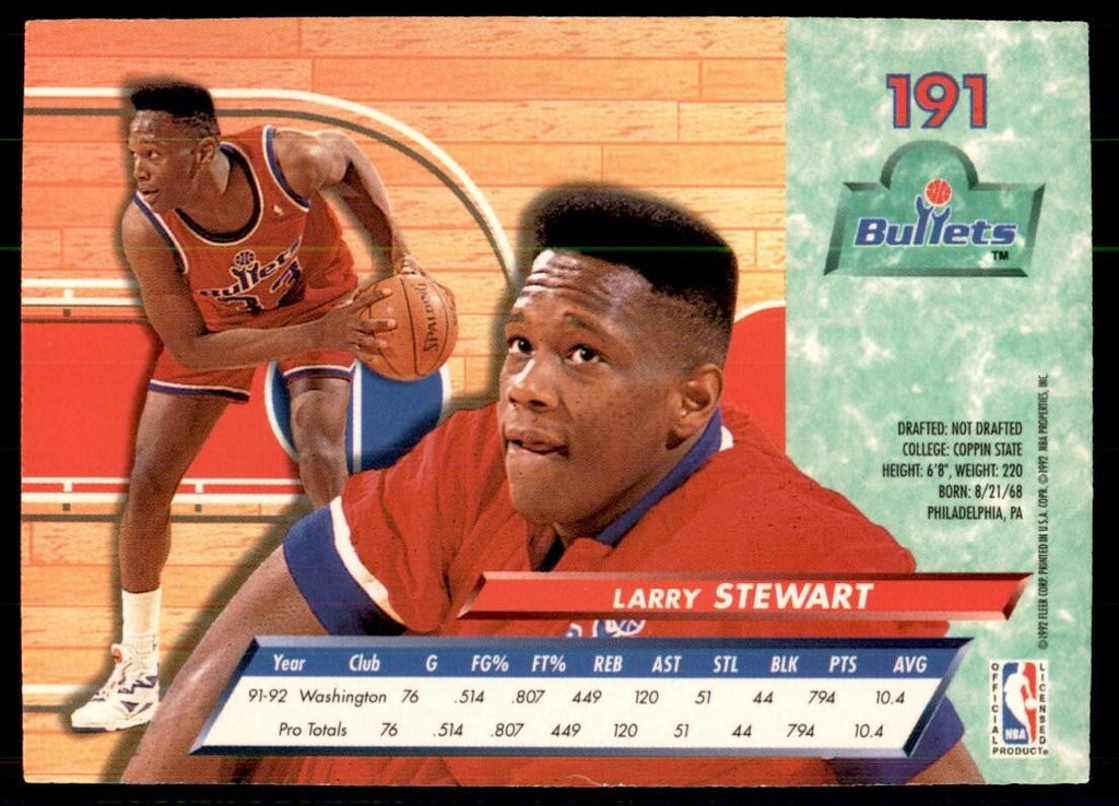 1992-93 Ultra Fleer Larry Stewart Basketball Cards #191