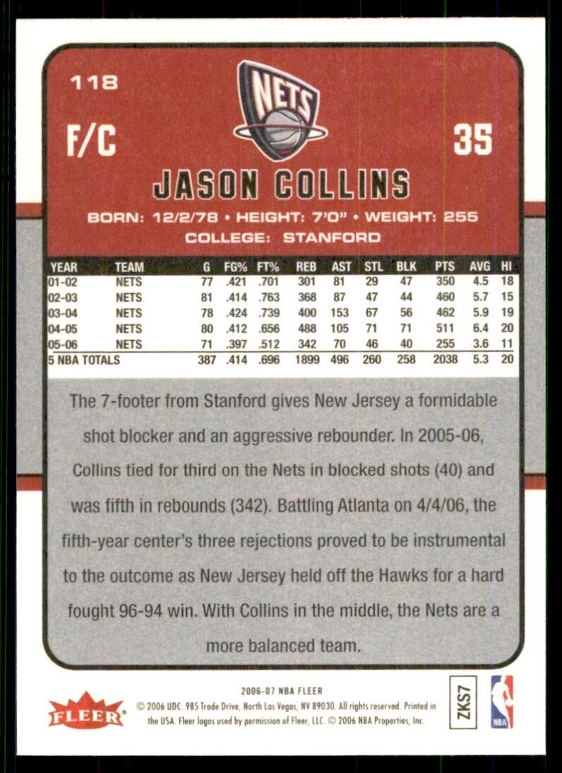 2006-07 Fleer: Jason Collins 100 New Jersey Nets #118