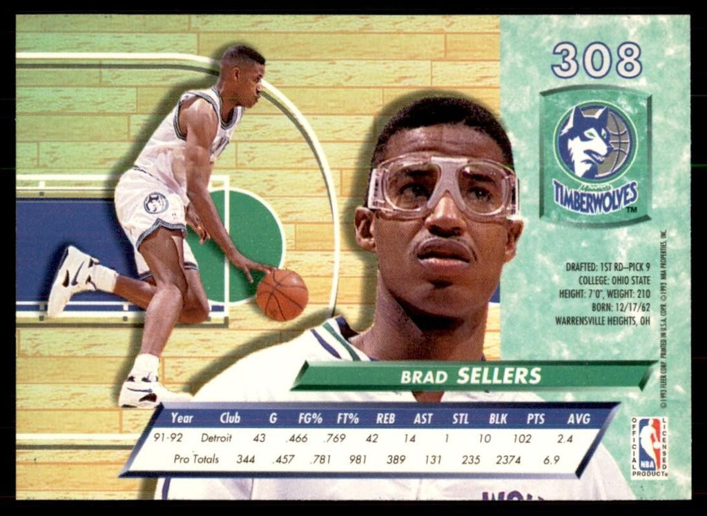 1992-93 Ultra Fleer Brad Sellers Basketball Cards #308