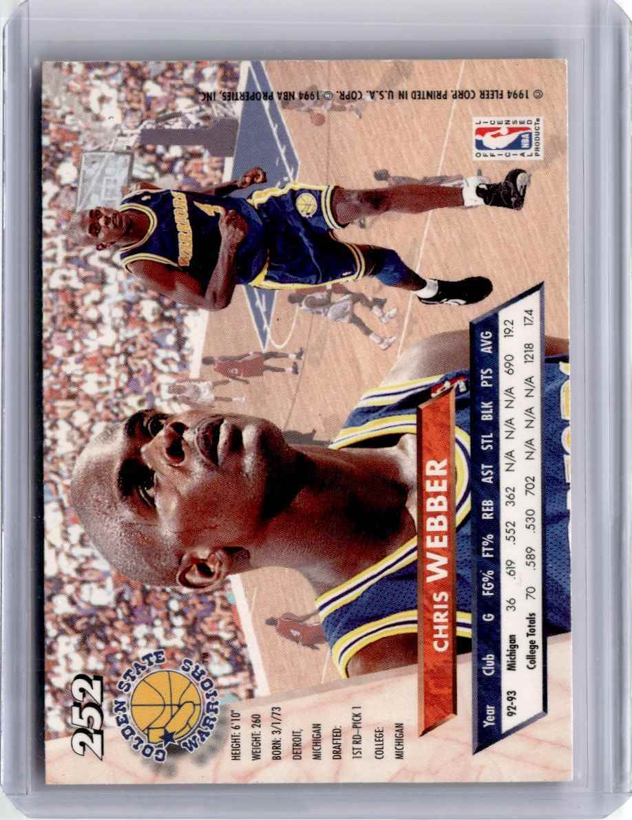 1993-94 Ultra Chris Webber Basektball Card Golden State Warriors #252