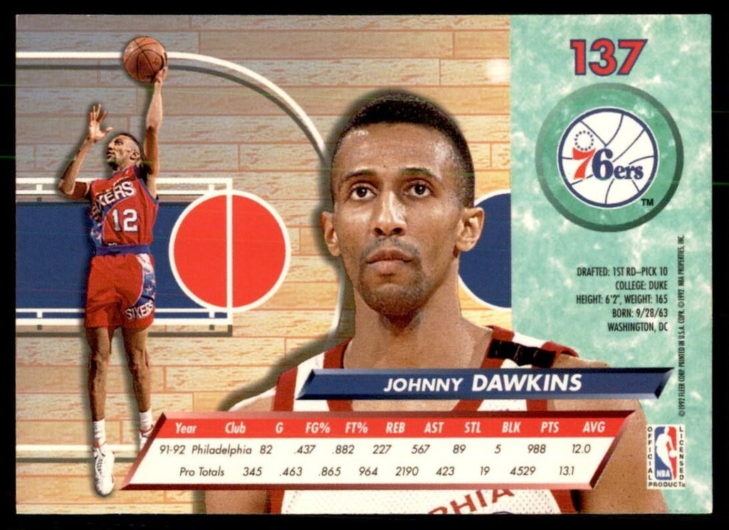 1992-93 Fleer Ultra Johnny Dawkins Basketball Cards #137