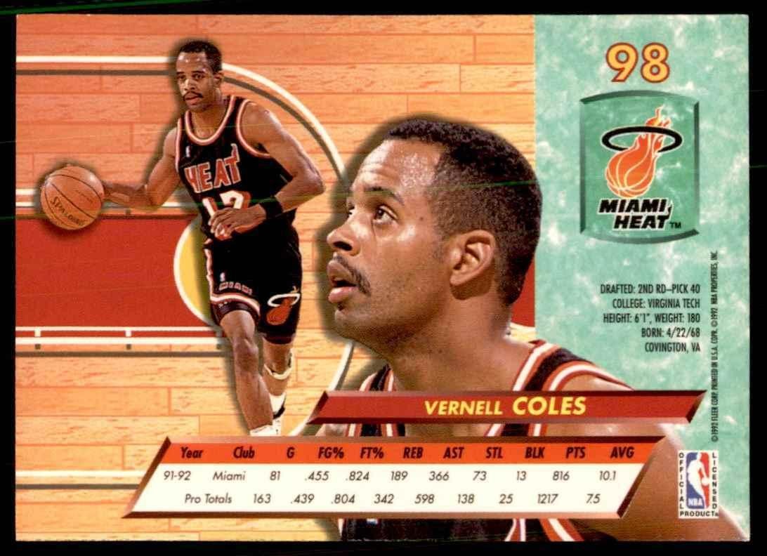 1992-93 Fleer Ultra Vernell Coles Basketball Cards #98