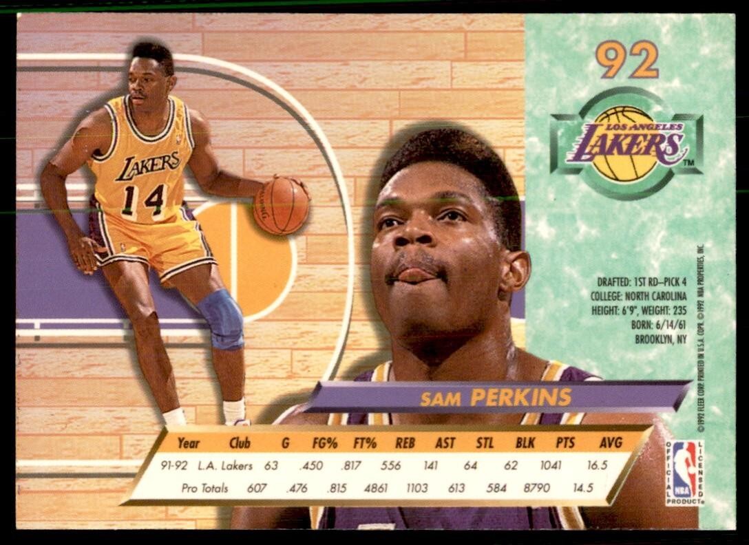 1992-93 Fleer Ultra Sam Perkins Basketball Cards #92