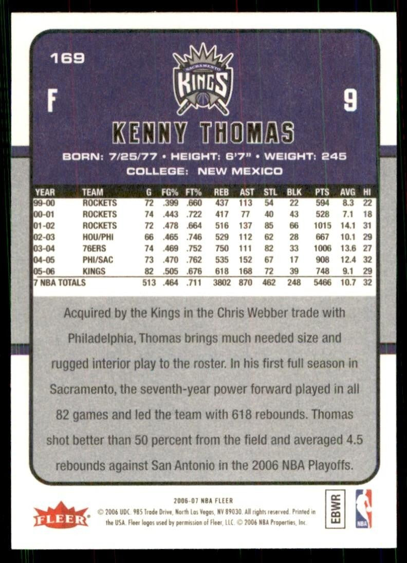 2006-07 Fleer Kenny Thomas Sacramento Kings #169