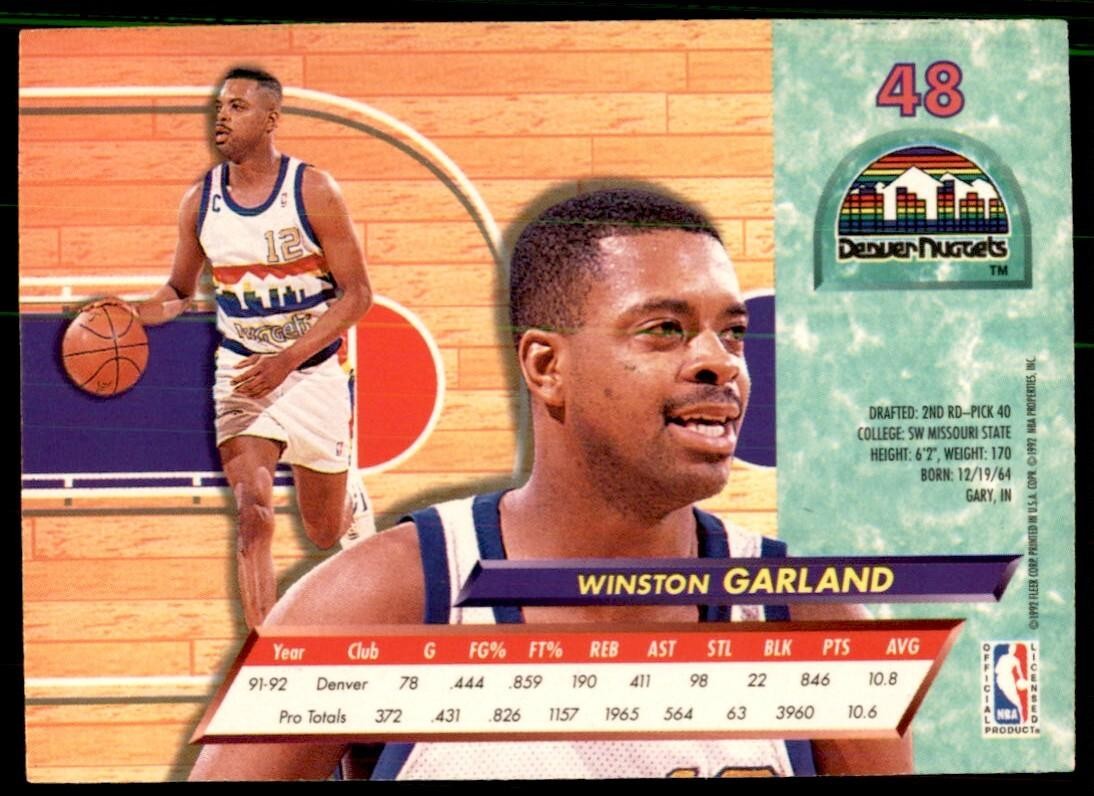 1992-93 Fleer Ultra Winston Garland Basketball Cards #48