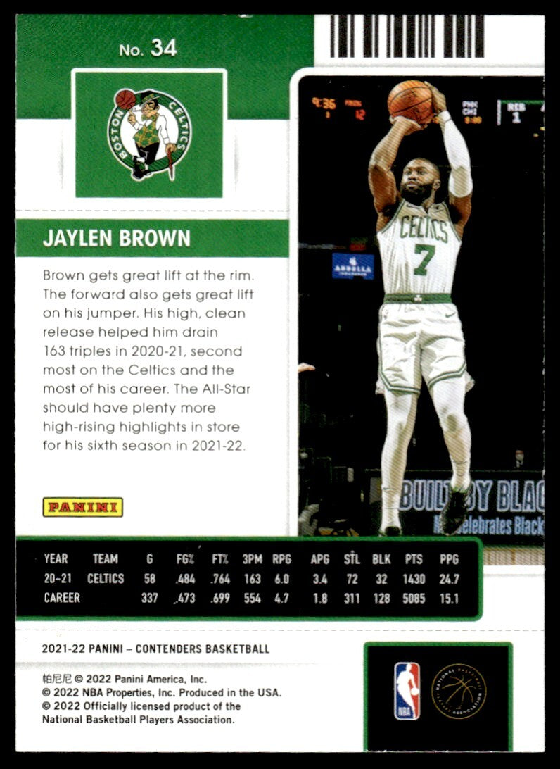2021-22 Panini Contenders Basketball Card Jaylen Brown Boston Celtics #34