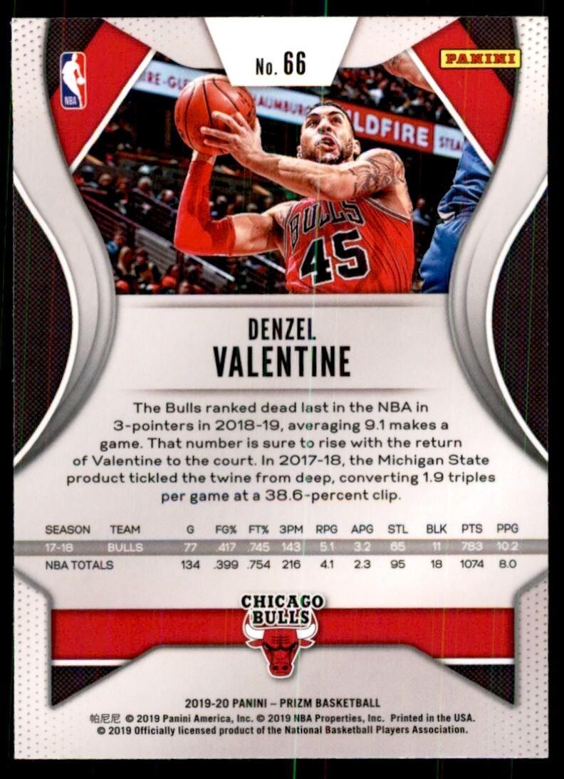 2019-20 Panini Prizm Denzel Valentine Chicago Bulls #66