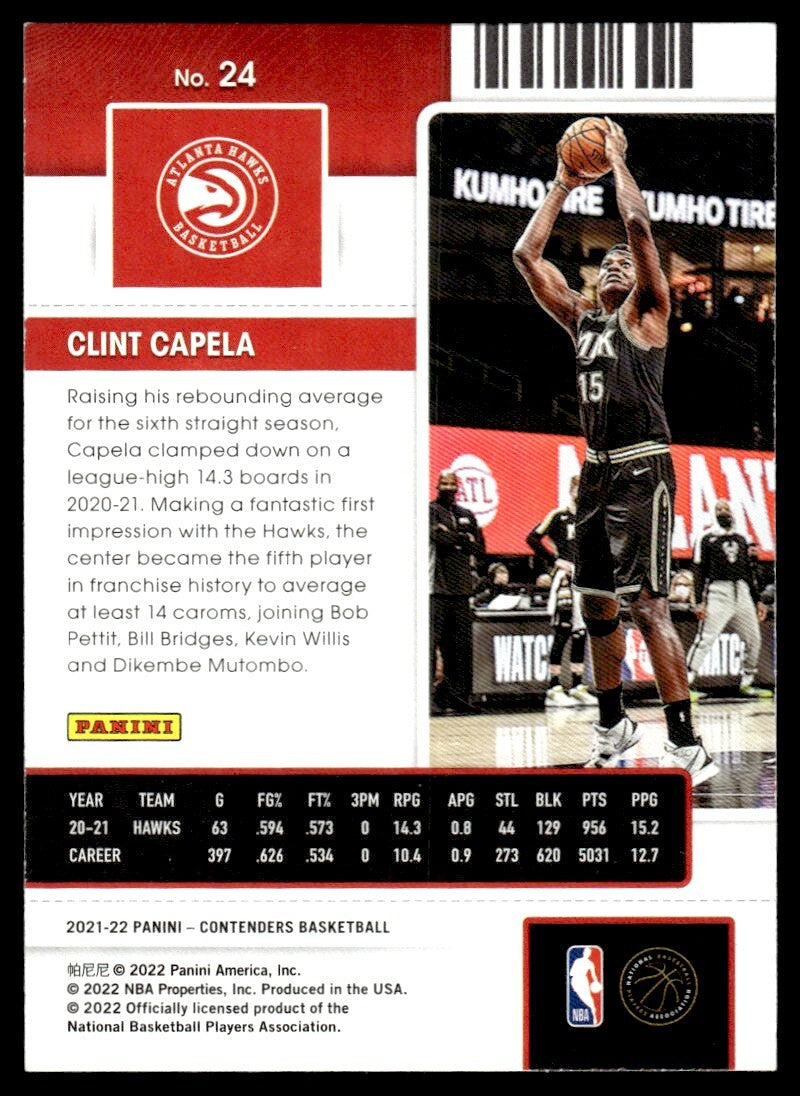 2021-22 Panini Contenders Basketball Card Clint Capela A Atlanta Hawks #24
