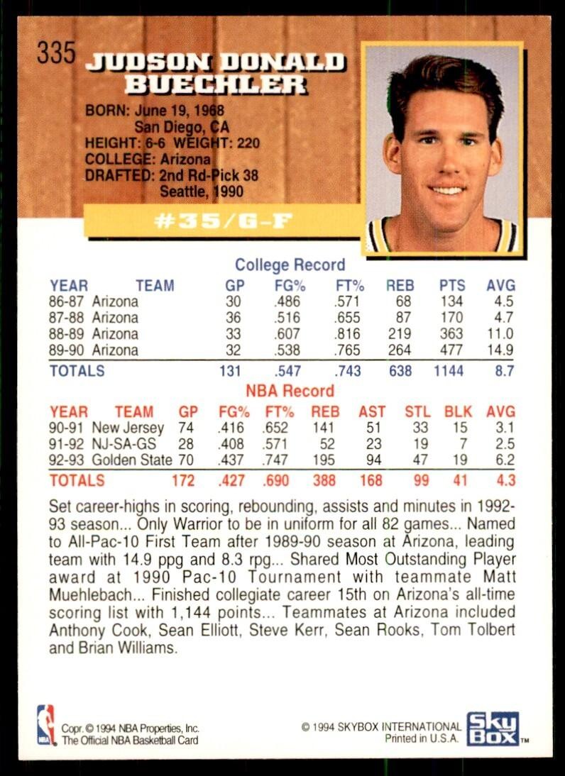 1993-94 NBA Hoops Jud Buechler Basketball Cards #335