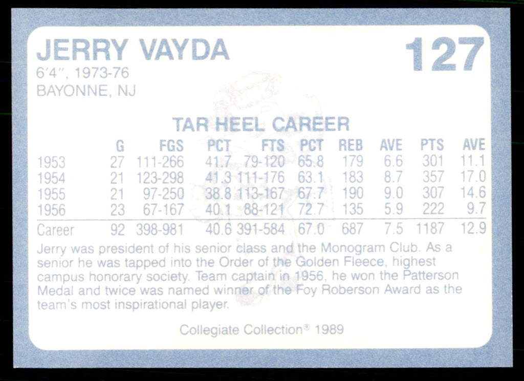 1989-90 Coca Cola Collegiate Collection Jerry Vayda Basketball Cards #127
