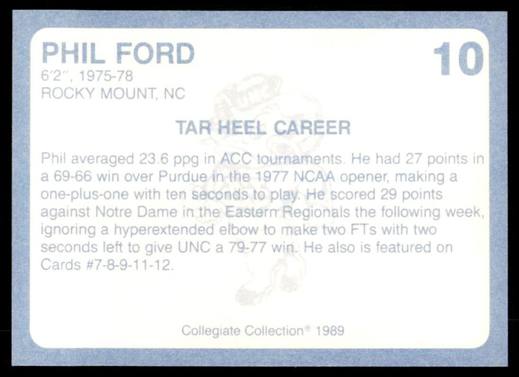 1989-90 Coca Cola Collegiate Collection Phil Ford Basketball Cards #10