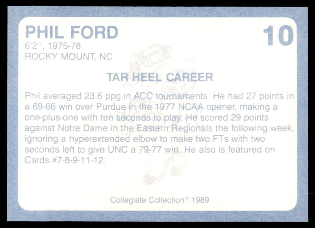 1989-90 Coca Cola Collegiate Collection Phil Ford Basketball Cards #10