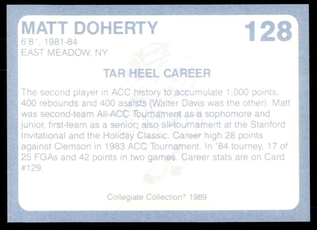 1989-90 Coca Cola Collegiate Collection Matt Doherty Basketball Cards #128