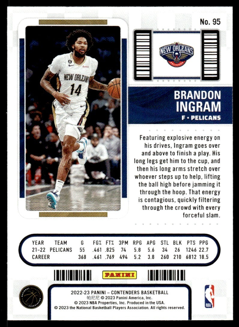 2022-23 Panini Contenders Basketball Card Brandon Ingram New Orleans Pelicans