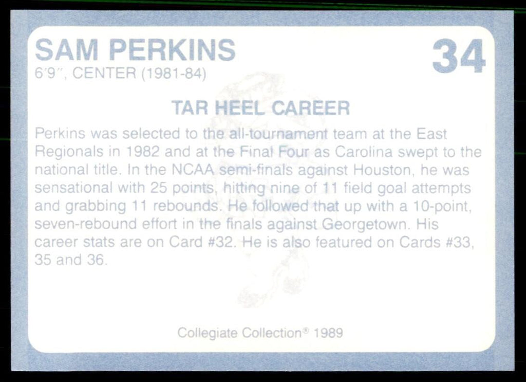 1989-90 Coca Cola Collegiate Collection Sam Perkins Basketball Cards #34