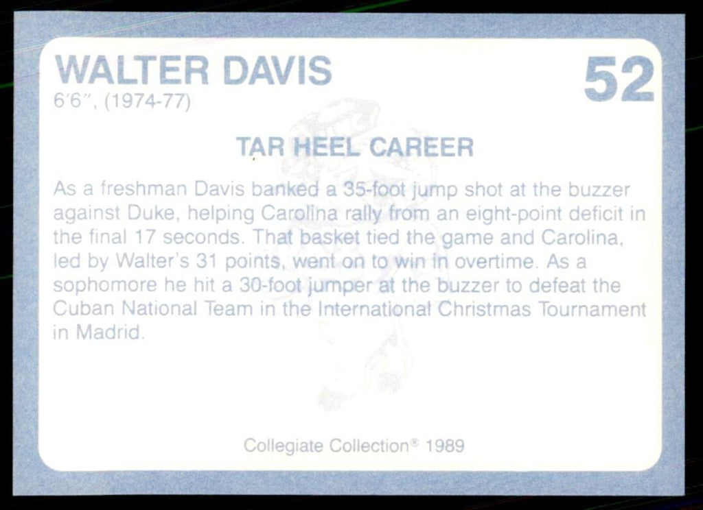 1989-90 Coca Cola Collegiate Collection Walter Davis Basketball Cards #52