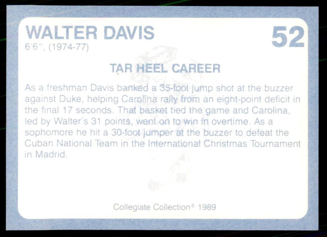 1989-90 Coca Cola Collegiate Collection Walter Davis Basketball Cards #52