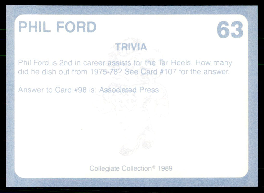 1989-90 Coca Cola Collegiate Collection Phil Ford Basketball Cards #63