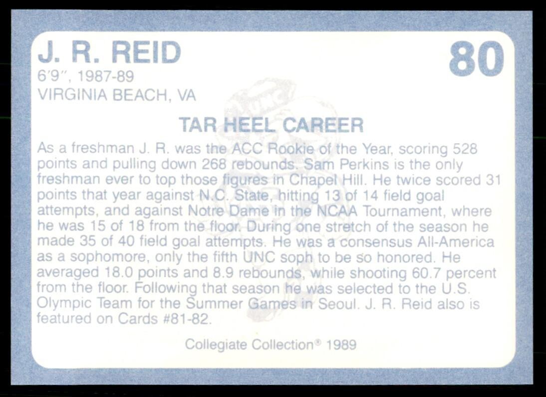 1989-90 Coca Cola Collegiate Collection J.R. Reid Basketball Cards #80