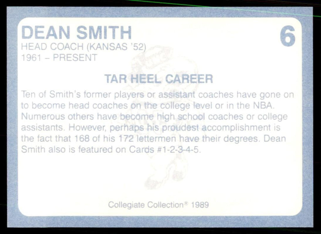 1989-90 Coca Cola Collegiate Collection Dean Smith Basketball Cards #6