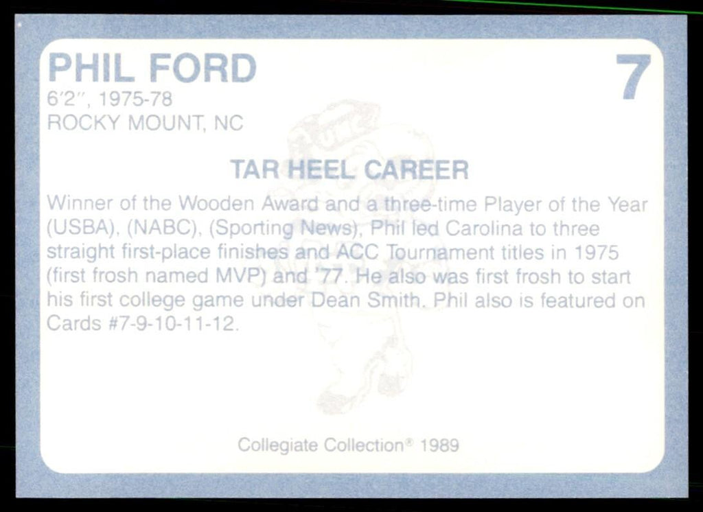 1989-90 Coca Cola Collegiate Collection Phil Ford Basketball Cards #7