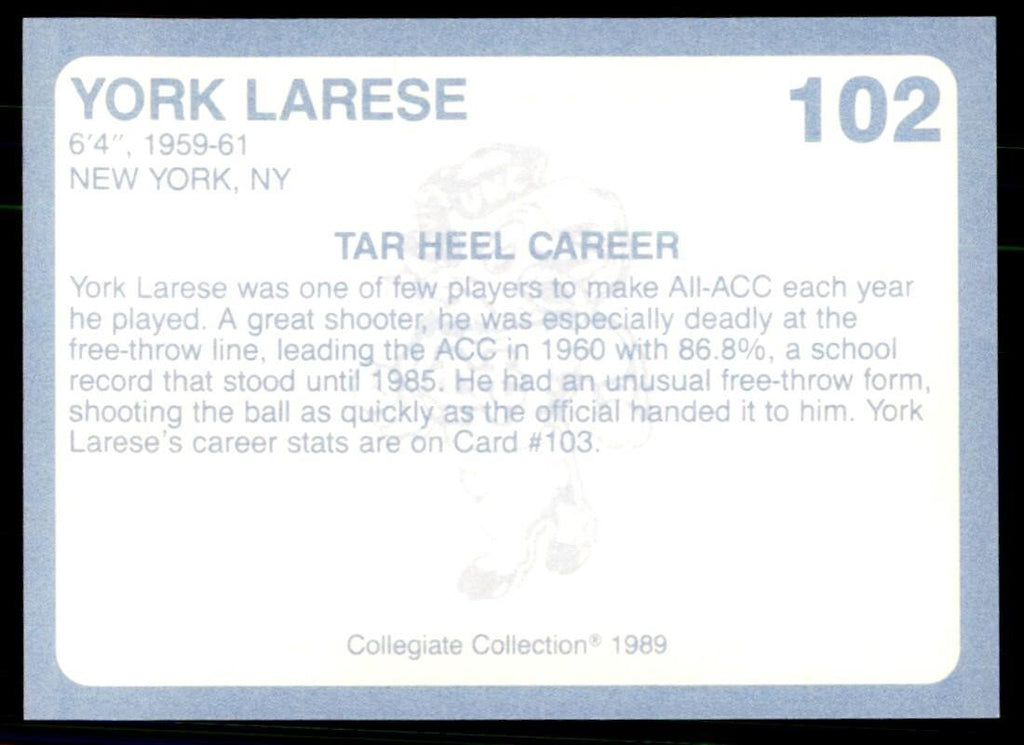 1989-90 Coca Cola Collegiate Collection York Larese Basketball Cards #102