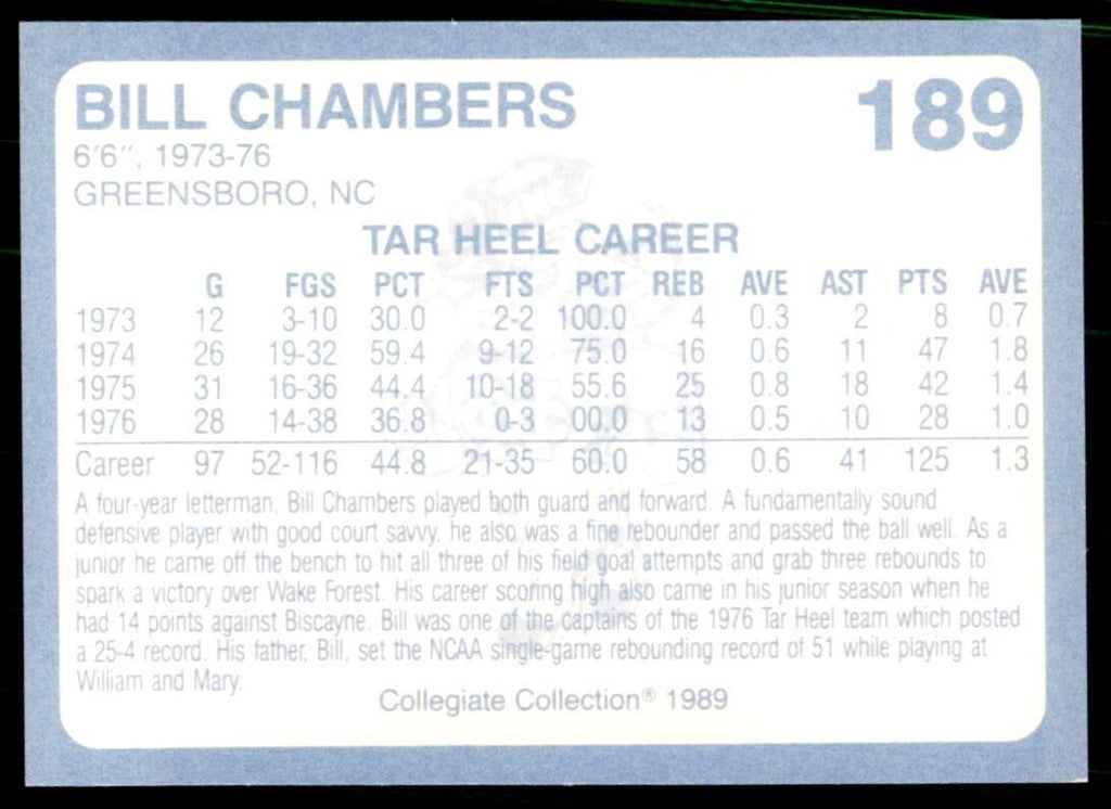 1989-90 Coca Cola Collegiate Collection Bill Chambers Basketball Cards #189