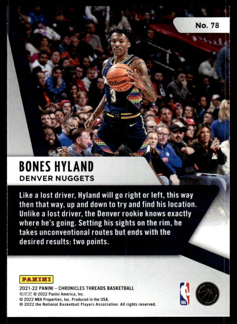 2021-22 Panini Threads Basketball Card Bones Hyland Rookie Denver Nuggets #78