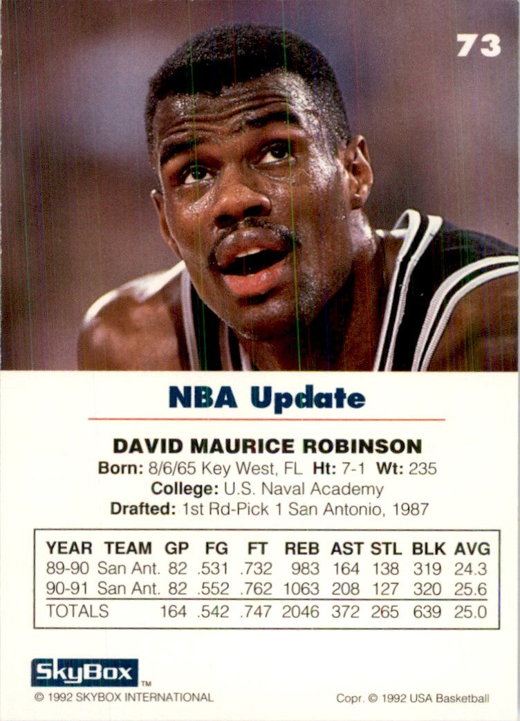 1992-93 SkyBox USA Basketball David Robinson Basketball Cards #73