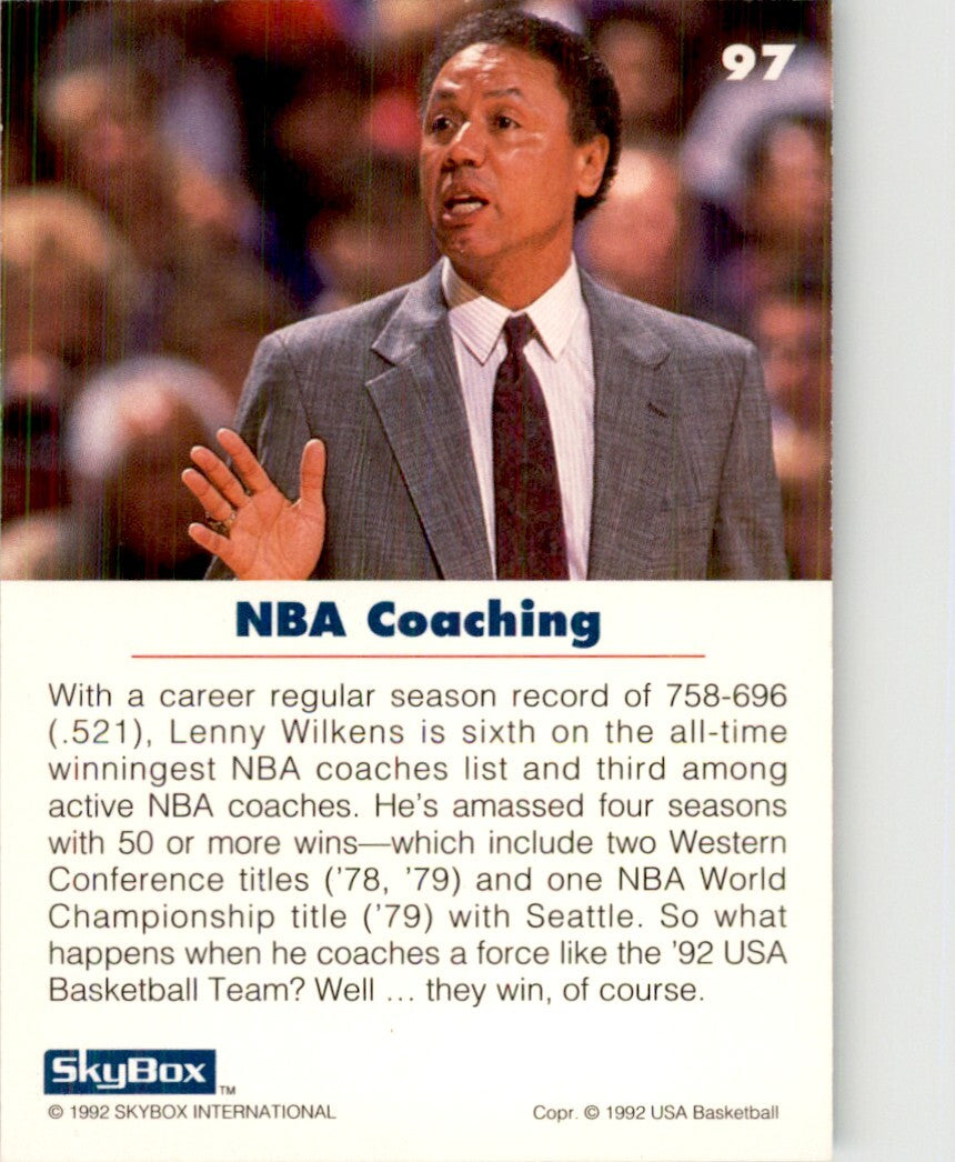 1992-93 SkyBox USA Basketball Lenny Wilkens. (100) Basketball Cards. #97