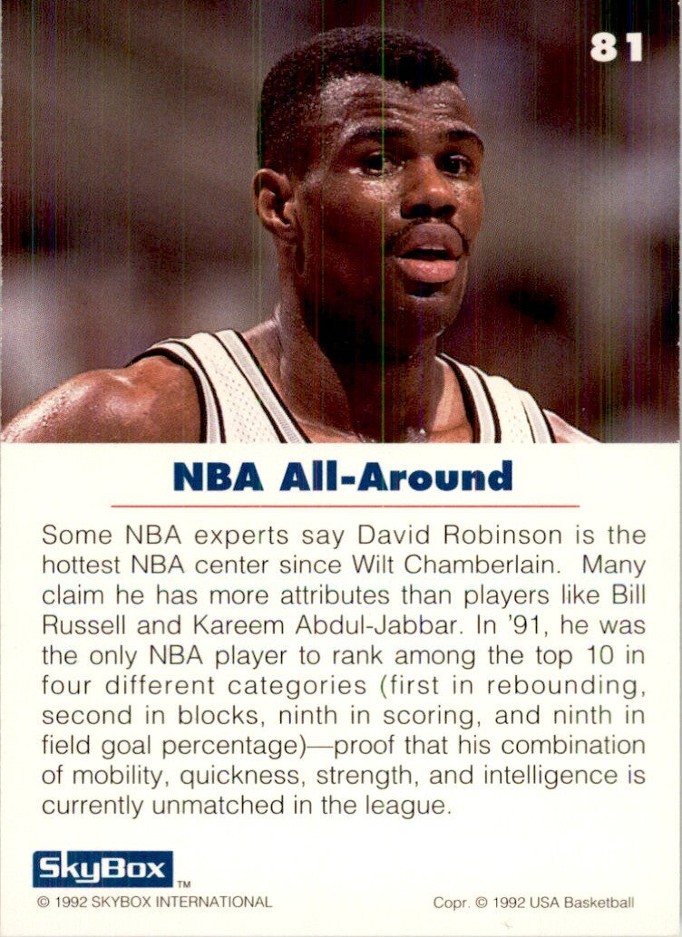 1992-93 SkyBox USA Basketball David Robinson Basketball Cards. #81