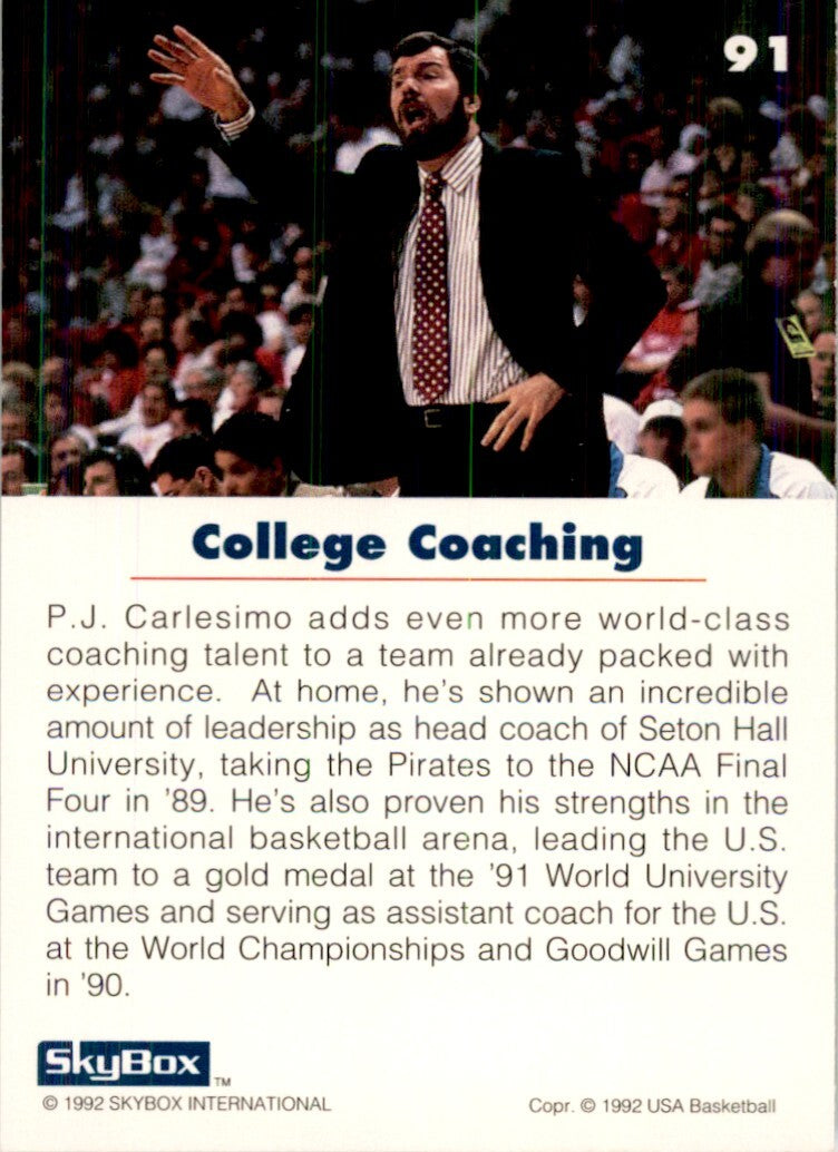 1992-93 SkyBox USA Basketball P.J. Carlesimo Basketball Cards. #91