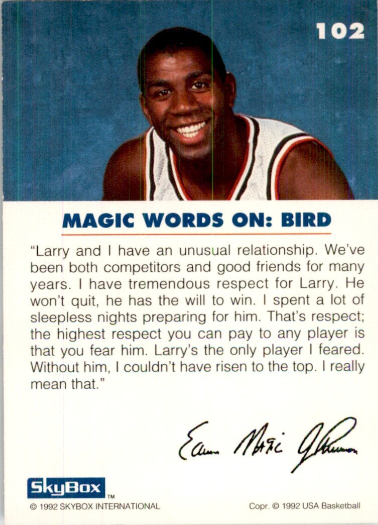 1992-93 SkyBox USA Basketball Magic on Bird Basketball Cards. #102