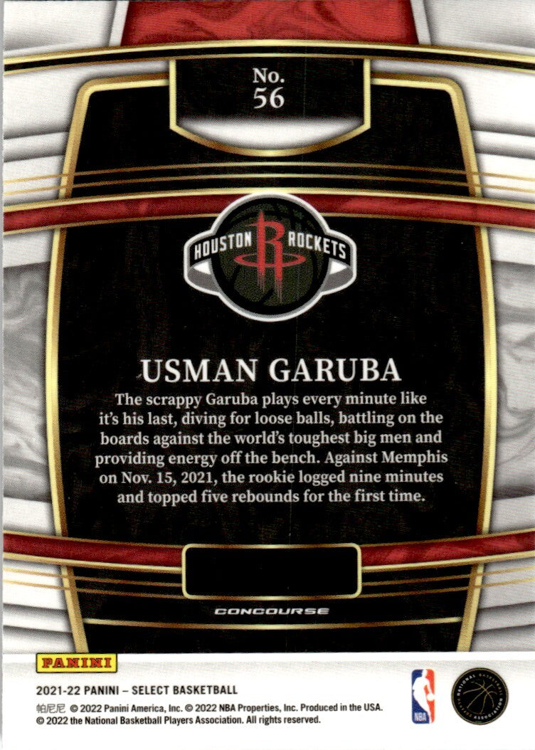 2021-22 Panini Select Basketball Card Usman Garuba Rookie Houston Rockets #56