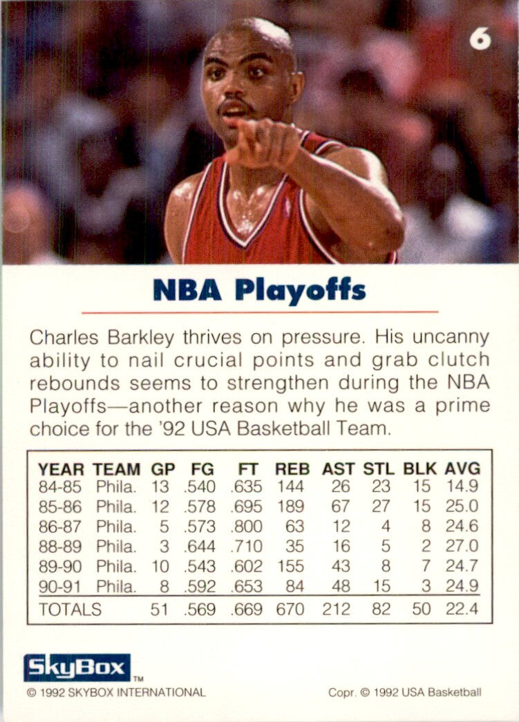 1992-93 SkyBox USA Basketball. Charles Barkley Basketball Cards #6