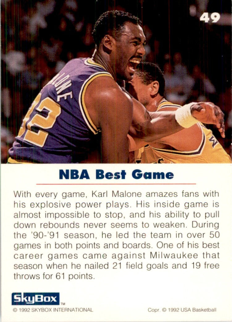 1992-93 SkyBox USA Basketball. Karl Malone Basketball Cards #49