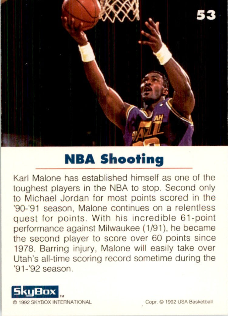 1992-93 SkyBox USA Basketball. Karl Malone Basketball Cards #53